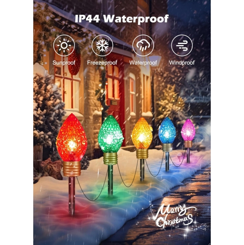 2 Pack Outdoor Christmas Decorations Jumbo Xmas String Lights or Pathway Marker Lights, Large Multicolored Strawberry Bulbs Hanging Lights Waterproof
