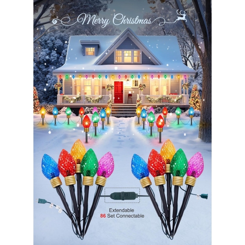 2 Pack Outdoor Christmas Decorations Jumbo Xmas String Lights or Pathway Marker Lights, Large Multicolored Strawberry Bulbs Hanging Lights Waterproof