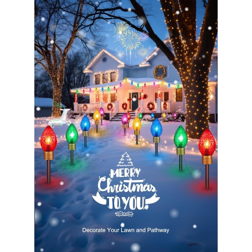 2 Pack Outdoor Christmas Decorations Jumbo Xmas String Lights or Pathway Marker Lights, Large Multicolored Strawberry Bulbs Hanging Lights Waterproof