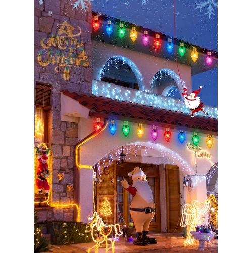 2 Pack Outdoor Christmas Decorations Jumbo Xmas String Lights or Pathway Marker Lights, Large Multicolored Strawberry Bulbs Hanging Lights Waterproof