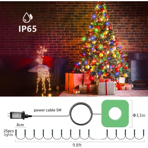 Christmas Tree Lights - 480 LED Christmas Lights9.8FT x 16 String Lights Christmas Lights with 8 Modes and Memory Function with Timer Function