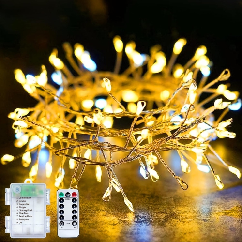 OLLNY DECOR  200 Led String Lights, 20Ft Battery Powered Fairy Lights Indoor Outdoor, Waterproof 8 Modes Copper Wire Christmas String Lights