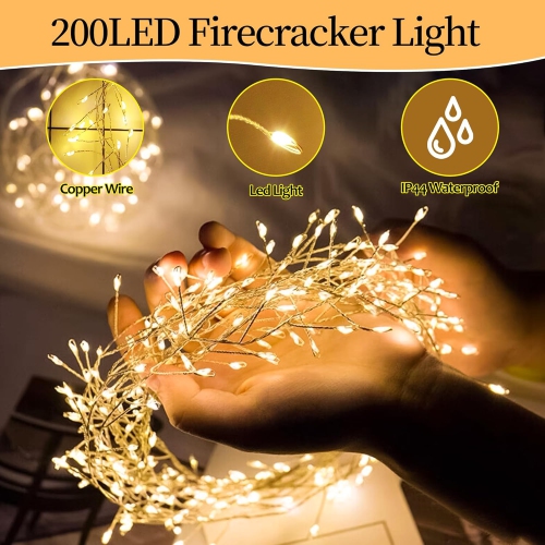 200 LED String Lights, 20FT Battery Powered Fairy Lights Indoor Outdoor, Waterproof 8 Modes Copper Wire Christmas String Lights