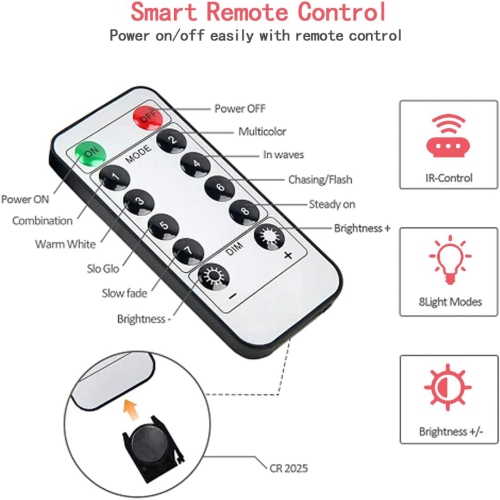 Globe Fairy String Lights Battery Powered 49FT/15M 100Leds Indoor String Lights LED 8 Modes Waterproof with Remote & Timer