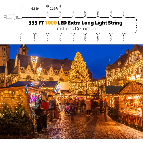 Upgraded 335FT 1000 LED String Lights, 8 Lighting Modes Waterproof Christmas Tree Lights Outdoor Indoor Fairy Lights for Holiday Party Wedding