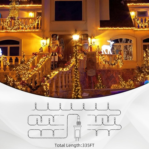 Upgraded 335FT 1000 LED String Lights, 8 Lighting Modes Waterproof Christmas Tree Lights Outdoor Indoor Fairy Lights for Holiday Party Wedding