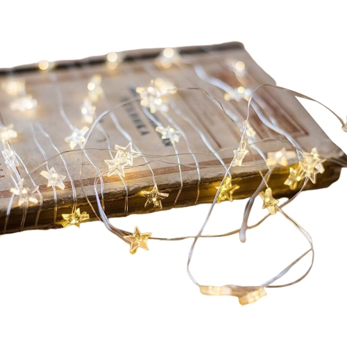 6.56ft Outdoor Indoor LED String Lights, Decorative Fairy Lights for Party Xmas Tree Christmas Decor, Battery Operated, Warm White, Star