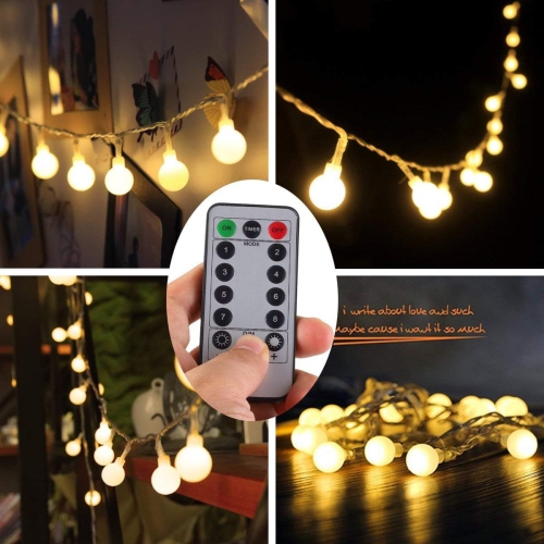 Globe Fairy String Lights Battery Powered, 49FT 100LED String Lights Outdoor, 8 Modes Waterproof Twinkle Lights with Remote & Timer