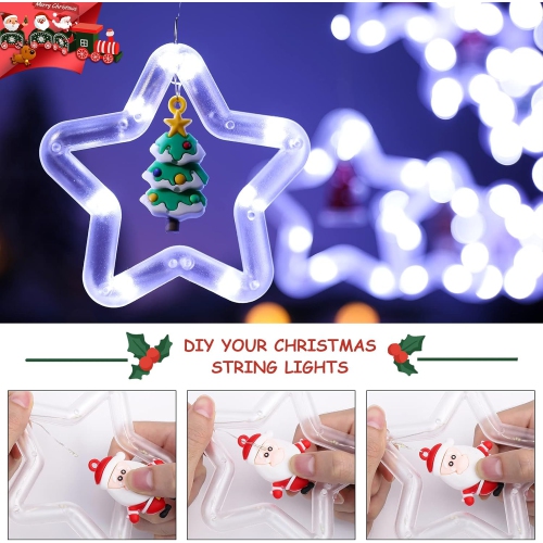 Christmas Curtain Lights Indoor Hanging Window Light 10 Stars Ring with Xmas Ornaments - USB Remote Control 9.8ft Christmas Window Lights Decorations