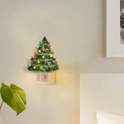 Ceramic Christmas Tree Night Light, 6" Christmas Decorative Ceramic Tree