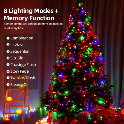 Guirlande de lumières de Noël de 170 pi à 500 DEL Connectable Lumières de Noël intérieures pour la fête des Fêtes Décoration de Noël - Multicolore