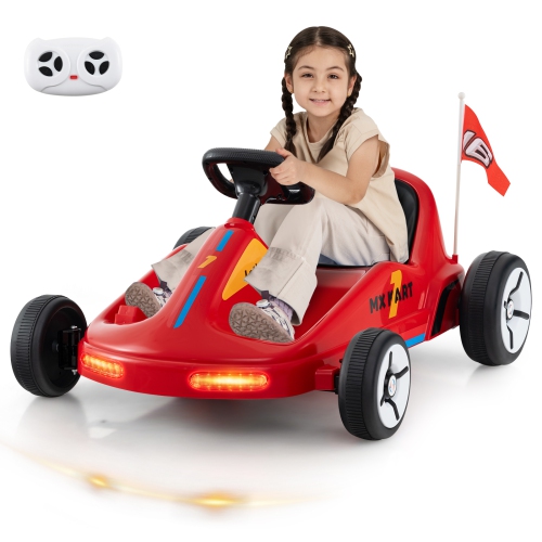 COSTWAY  12V Kids Electric Go Kart 7Ah Battery Powered Ride On Race Toy With Remote Control