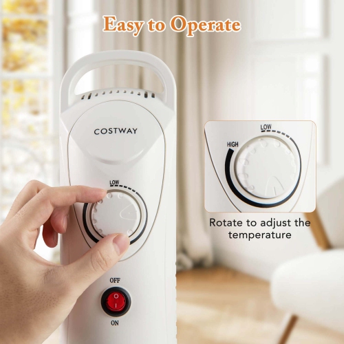 Costway 700W Portable Oil Heater with Adjustable Thermostat & 120 Sq.Ft Heating Range