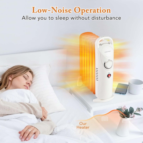Costway 700W Portable Oil Heater with Adjustable Thermostat & 120 Sq.Ft Heating Range