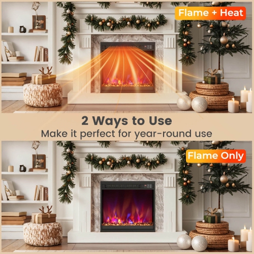 Costway 18" Electric Fireplace Insert Recessed 1500W Fireplace Heater with Remote Control