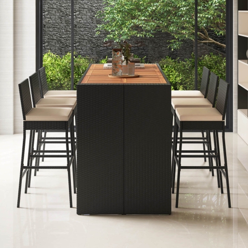 Ensemble de bar de patio 7 pièces avec table en bois d'acacia et coussins d'extérieur amovibles de Costway