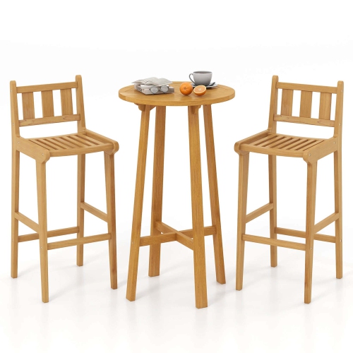 Costway 3 PCS Patio Bar Set Round Cocktail Table with 2 Armless Bar Height Stools