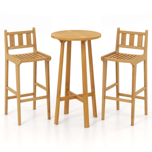 Costway 3 PCS Patio Bar Set Round Cocktail Table with 2 Armless Bar Height Stools