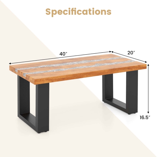Costway Teak Wood Patio Table with River Feel Epoxy Tabletop Indoor Outdoor Side Table