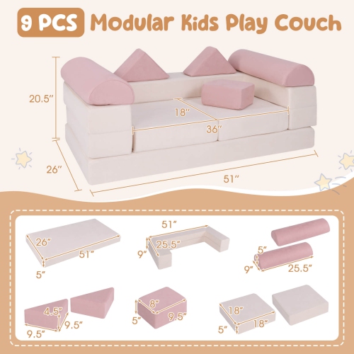 Ensemble de jeu modulaire pour enfants avec housse en suède et mousse haute densité de Costway