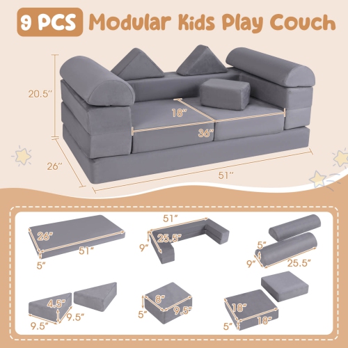 Ensemble de jeu modulaire pour enfants avec housse en suède et mousse haute densité de Costway