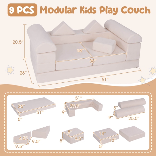 Ensemble de jeu modulaire pour enfants avec housse en suède et mousse haute densité de Costway