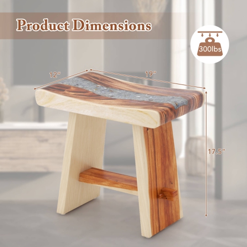 Costway 19 Inch Teak Wood Shower Bench with Epoxy Finish & Curved Seat for Inside Shower