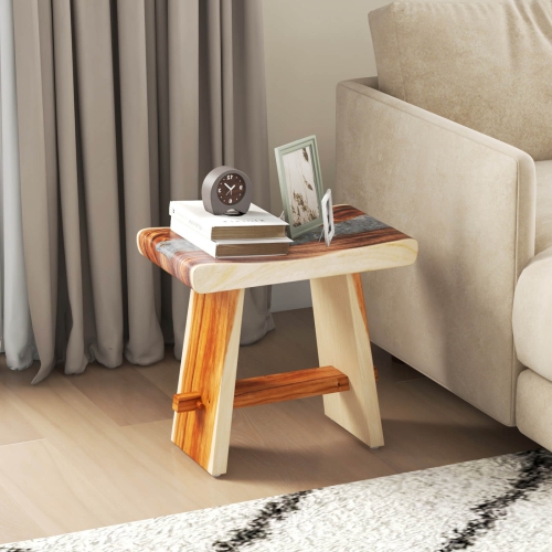 Costway 19 Inch Teak Wood Shower Bench with Epoxy Finish & Curved Seat for Inside Shower