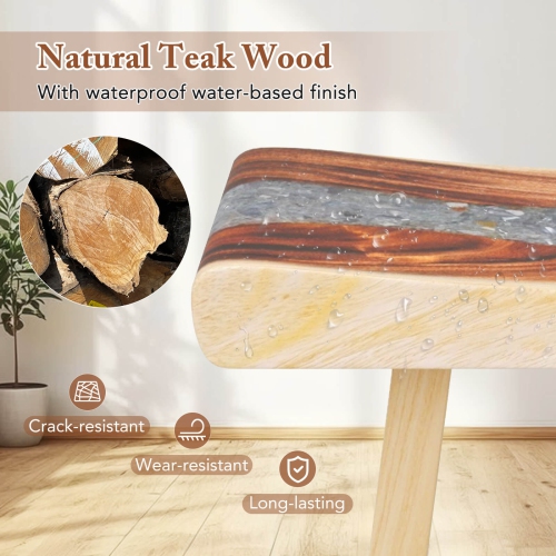 Costway 19 Inch Teak Wood Shower Bench with Epoxy Finish & Curved Seat for Inside Shower