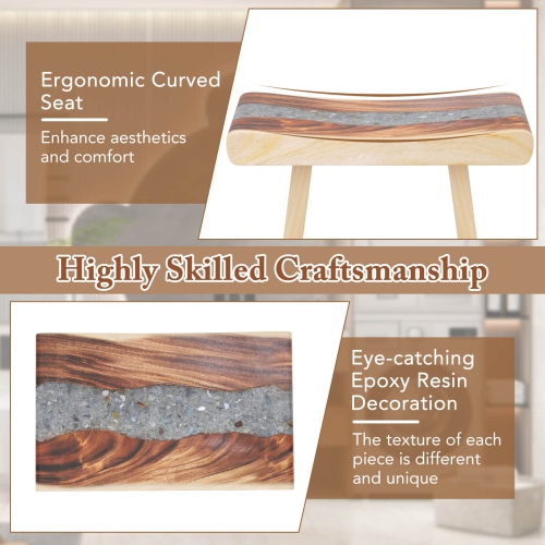 Costway 19 Inch Teak Wood Shower Bench with Epoxy Finish & Curved Seat for Inside Shower