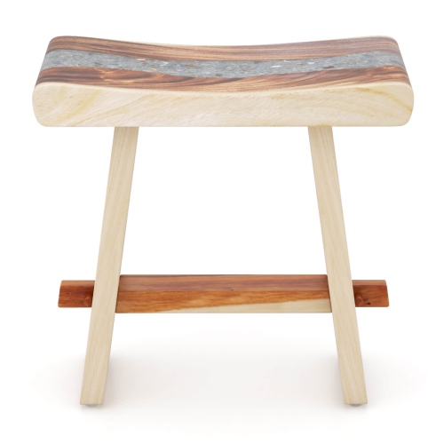Costway 19 Inch Teak Wood Shower Bench with Epoxy Finish & Curved Seat for Inside Shower