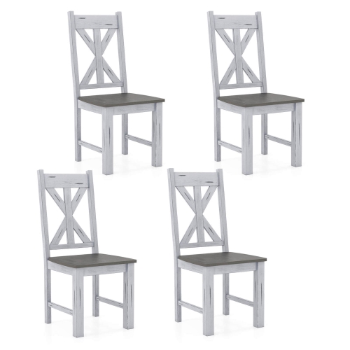 Costway Wooden Dining Chair Set of 4 with Rubber Wood Frame Elegant Hollowed Backrest