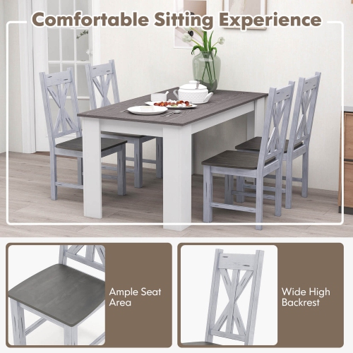 Costway Wooden Dining Chair Set of 4 with Rubber Wood Frame Elegant Hollowed Backrest