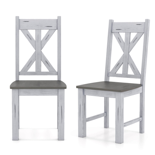COSTWAY  Wooden Dining Chair Set Of 2 With Rubber Wood Frame Elegant Hollowed Backrest