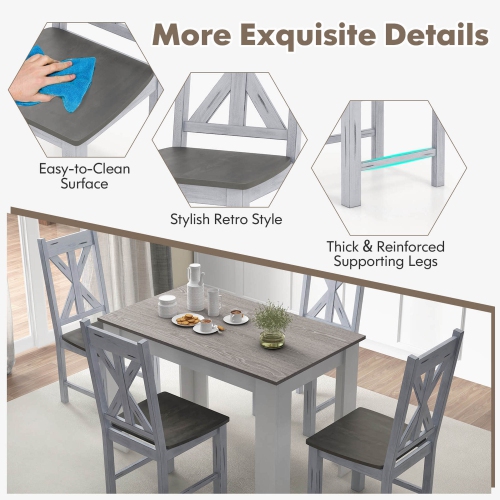 Costway Wooden Dining Chair Set of 2 with Rubber Wood Frame Elegant Hollowed Backrest