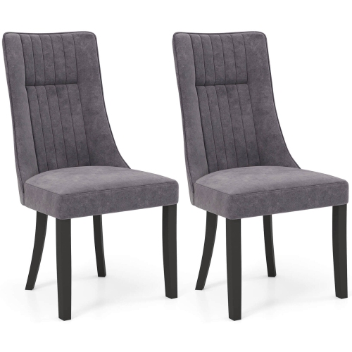 Costway Channel Tufted Dining Chairs Set of 2 with High Backrest Rubber Wood Legs Modern