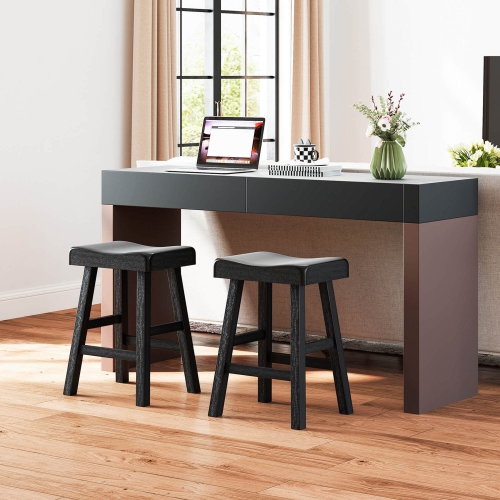 Costway 24-Inch Modern Solid Wood Saddle Stools Set of 2 with Curved Seats Footrests