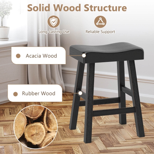 Costway 24-Inch Modern Solid Wood Saddle Stools Set of 4 with Curved Seats Footrests