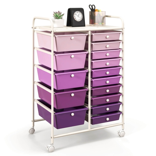 Chariot de rangement roulant à 15 tiroirs Outils Scrapbook Paper Office Organizer de Costway