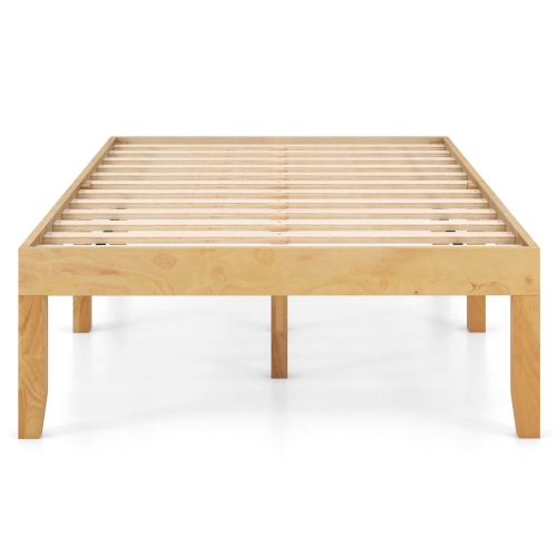 Costway Twin Size Wooden Platform Bed Frame 14" with Rubber Wood Legs Under-bed Storage Beige
