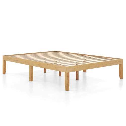 Cadre de lit plateforme en bois pleine grandeur de 14&nbsp;po de Costway avec pattes en hévéa, rangement sous le lit beige