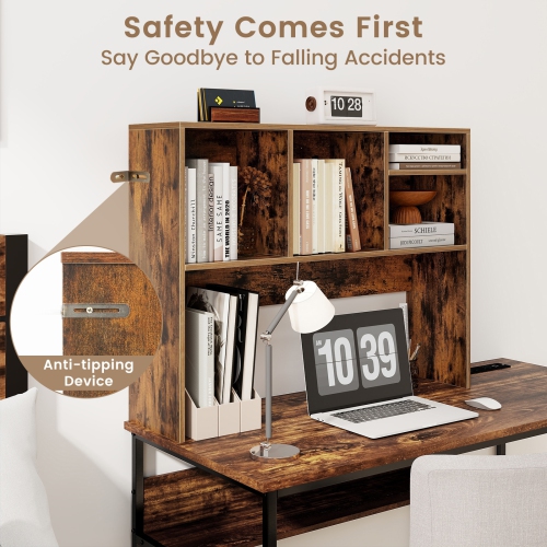 Costway Computer Desktop Bookcase Countertop Storage Bookshelf Organizer with 4 Cubbies