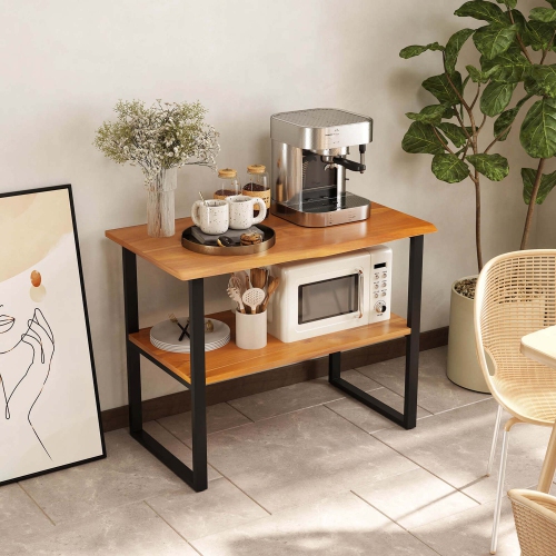 Costway 2-Tier Teak Bathroom Storage Shelf Freestanding Wooden Bookshelf for Living Room