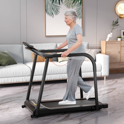 Costway 2.5 HP Walking Treadmill with Long Handrails for Seniors Pulse Sensors LED Display
