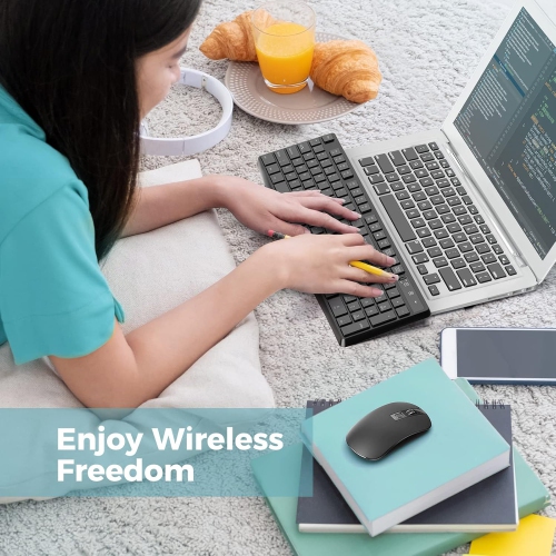 Oececa Wireless Keyboard and Mouse Combo, 2.4G Full-Sized Ergonomic Keyboard Mouse, 3 DPI Adjustable Cordless USB Keyboard and Mouse, Quite Click for