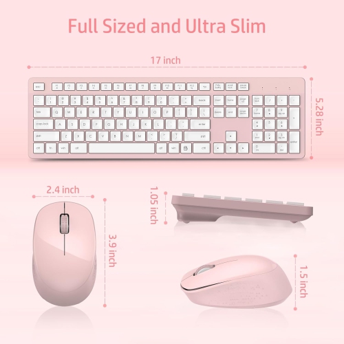 Ensemble clavier et souris sans fil Oeca, clavier ergonomique pleine grandeur, souris silencieuse sans fil 2,4&nbsp;GHz avec récepteur USB 2-en-1, 12