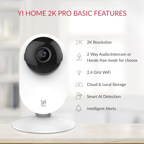 YI Pro 2K Home Security Camera, 2.4Ghz Indoor Camera with Person, Vehicle, Animal Smart Detection, Phone App for Baby, Pet, Dog Monitoring, Works