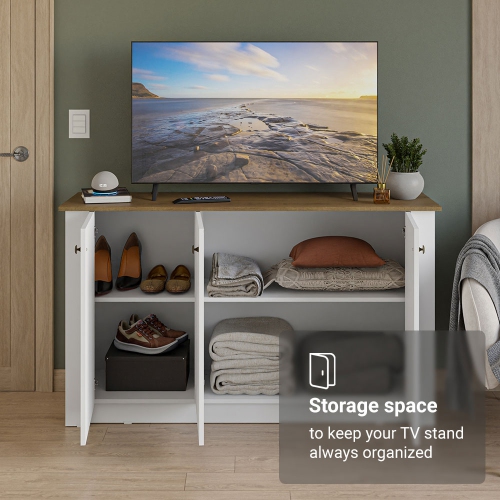Madesa TV Stand and Storage Cabinet with 3 Doors Wooden Entertainment Unit for Living Room or Bedroom Ideal for Storing Media Devices, Remote