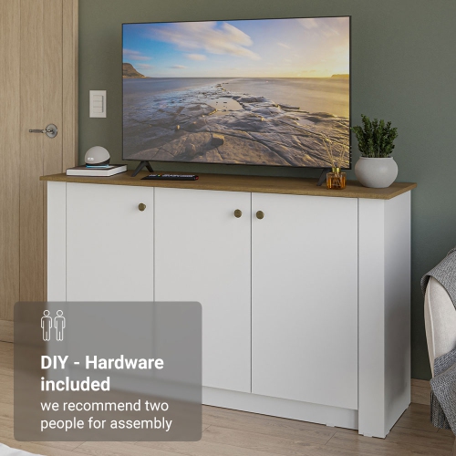 Madesa TV Stand and Storage Cabinet with 3 Doors Wooden Entertainment Unit for Living Room or Bedroom Ideal for Storing Media Devices, Remote