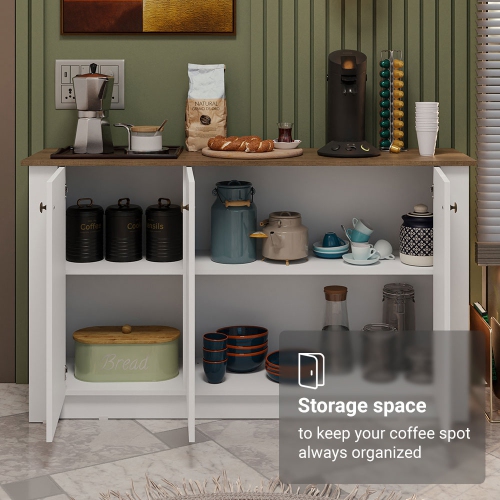 Armoire de bar à café Madesa avec unité de rangement en bois à 3 portes pour la cuisine, la salle à manger ou le bureau Parfait pour organiser les